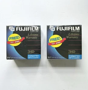 Lot 2 disquettes Fuji Film 2HD 3,5" IBM formatées scellées 11 disques par boîte NOS - Photo 1/5