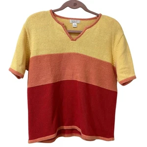 Christopher & Banks Women Sz Large Yellow & Pink Stripe Short Sleeve Sweater Vtg - Picture 1 of 4