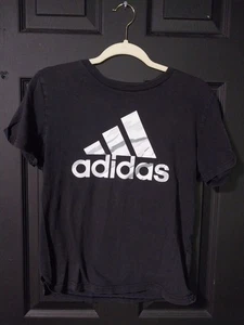 Adidas Boys SZ M (10/12) Black/White Logo Short Sleeve T-Shirt - Picture 1 of 7
