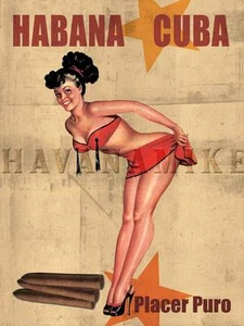 Póster pinup impresión fotográfica arte viaje HAVANA CUBA borlas pin up niña cigarro cubano - Imagen 1 de 2