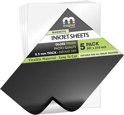 THE MAGNET SHOP 5 magnetische Inkjet Fotopapier Blätter, A4 GLANZ bedruckbar Kühlschrankmagnet Druck