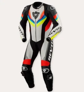 TUTA INTERA RACING MOTO REV'IT QUANTUM 3 PELLE LIGHT GREY YELLOW RED BLU TG 50 - Imagen 1 de 2