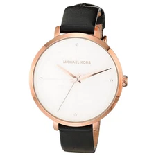 MICHAEL KORS Charley Ladies Rose Gold Watch, Black Leather, White Dial, Crystals