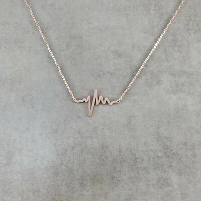 Beat ROSE GOLD Plated Necklace Gift Wavelength Sound Wave Pulse Trendy Heartbeat - Изображение 1 из 4