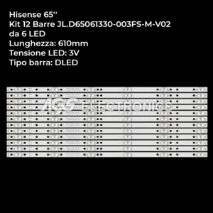 KIT 12 BARRES LED BANDES TV HISENSE JL.D65061330-003FS-M, H65A6100, LB65073 - Picture 1 of 1