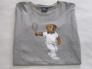Vintage 2000s Polo Ralph Lauren Classic Tennis Bear T-Shirt (Grey | Medium) - Picture 1 of 20