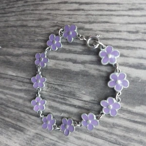 Bracciale Kitsch Boho tono argento fiore viola tono argento - Foto 1 di 14