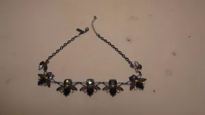 simulated blue sapphire and topaz statement necklace costume in silver tone - Picture 1 of 14