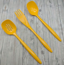Vtg Melamine Rosti Yellow Solid Slotted Serving Spoon Fork Hutzler MCM Denmark