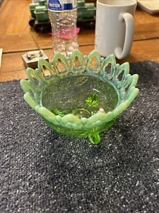 Northwood Shell and Wild Rose Green Opalescent Footed Nut Candy Dish - Picture 1 of 7