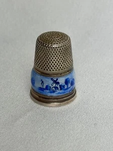 Vintage Germany Sterling Silver Guilloche Enamel Windmill Boat Sewing Thimble- 5 - Picture 1 of 6