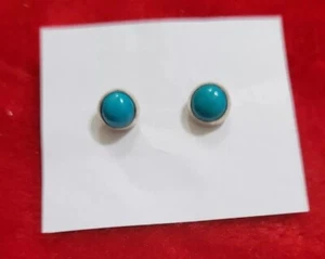 Pendientes Turquesa en Plata de Ley Piedra Redonda Pierced Sunbell Corp - Imagen 1 de 5