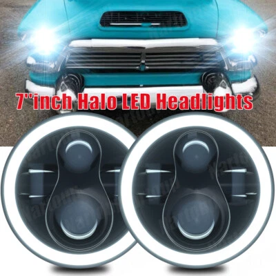 2pcs 7"LED Headlights Halo DRL Hi-Lo Beam Fit Dodge B100 Van 1971 1972 1973 1974 - Image 1 of 4