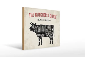 Holzschild Kuh 40x30 cm Beef cuts Fleisch Metzgerei Geschenk Schild wooden sign - Picture 1 of 5
