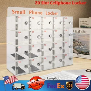 20 Slot Clear Acrylic Cell Phone Locker Cabinet Box W/Keys Freestand/ Wall Mount - Picture 1 of 17