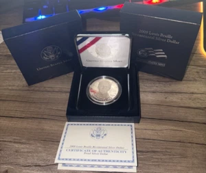 2009 Louis Braille Commemorative Silver Dollar Proof $1 Coin, Box & COA - Picture 1 of 7