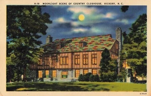 Sommer Mondschein über Country Clubhaus Hickory NC Vintage Leinen Postkarte - Bild 1 von 2