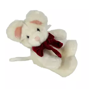 Russ Tic Toc weiß Feiertag Weihnachten Maus Plüsch Sitzsack 8 Zoll rot gold Stechpalme Schleife - Bild 1 von 10