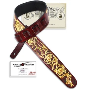 Walker & Williams LHR-45 Premium Blood Red Leather & Carved Barbed Skull Scene - Picture 1 of 11