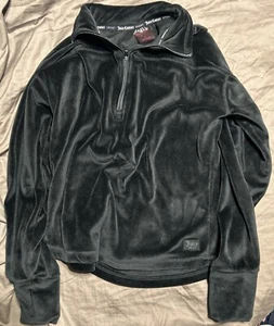 Y2K Vibes Juicy Couture Sport Black Velour 1/2 Zip Jacket Size S Cozy Vibes - Bild 1 von 5