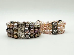 Multicolor Süßwasser Barock Perlen Stretch Armband Armreif 7,5" 2er Set - Bild 1 von 7