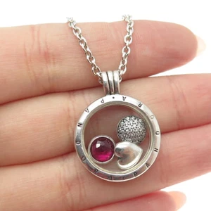 PANDORA 925 Sterling Silver Lab-Created Ruby Charm Locket Pendant Necklace 24" - Picture 1 of 8