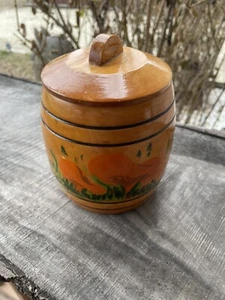 Vintage handbemalt Holz Volkskunst Küche Glas/Kanister Pilz Design 5,5x 4,25" - Bild 1 von 11