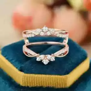 1CT Round Cut Lab Created Diamond Enhancer Wrap Guard Ring 14k Rose Gold Plated - Picture 1 of 6