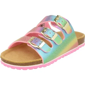 Supersoft Mädchen Schuhe 474-414 Sandale Pantolette Lederfußbett Glitzer Fuchsia
