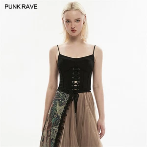 Punk Rave Dark Sexy Drawstring Bra Corsets Spicy Girl Tank Tops Short Sling Top