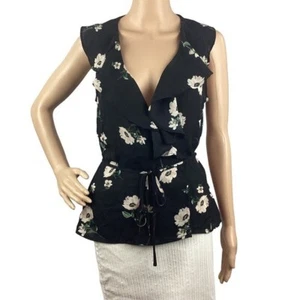Lulus Build Me Up Buttercup Black Floral Print Wrap Top Size S - Picture 1 of 7