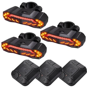 3× Smart LED Bike Turn Signal Tail Light USB Rechargeable Remote Control 6 Modes - Picture 1 of 12