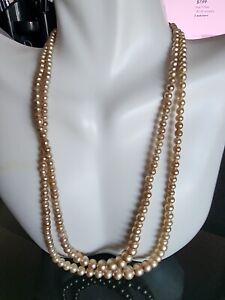 2 STRANDS Golden PEARLS NECKLACE Silver CLASP GRADUATED 18"
