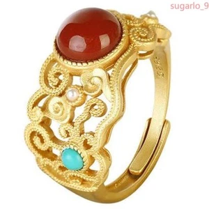 Natural Red Jade Ring Chinese Retro Women Adjustable Creativity Jewelry - Picture 1 of 5