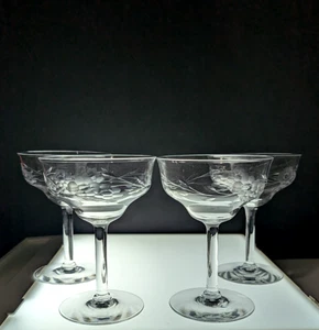 4 Vintage Cut Crystal Goblets Glasses Footed Champaign Sherbet Clear Flowers - Picture 1 of 10