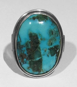 GROSSER alter 60er Navajo 925 Silber natürlicher blauer Diamant Türkis Seitenschilde Ring 5 - Bild 1 von 10