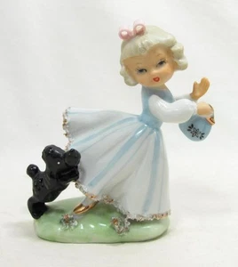 VTG Napco S1121 Ceramic Girl With Black Poodle on Dress Figurine Spaghetti Trim - Picture 1 of 10