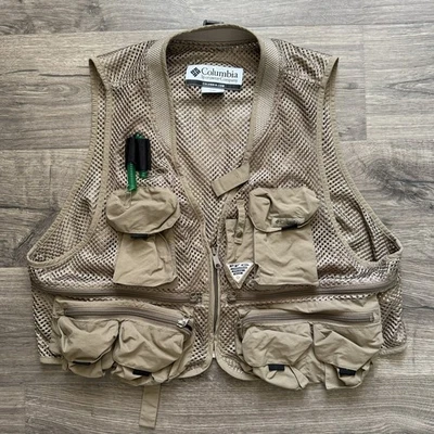 Columbia Marrón Senderismo Pesca Chaleco PFG Malla Multibolsillo Talla XL Hombres Foto 1 de 4
