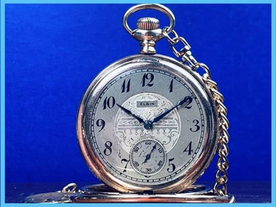 ⚜️1927 ELGIN 16sz HUNTER CASE ANTIQUE POCKET WATCH Keeping Time w/CHAIN & BOX - Image 1 of 4