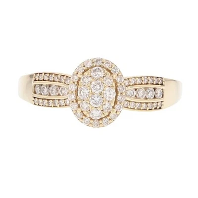 .44ctw Diamond Oval Shape Cluster Halo Engagement Ring 10k Yellow Gold Size 9.25 - Image 1 of 4