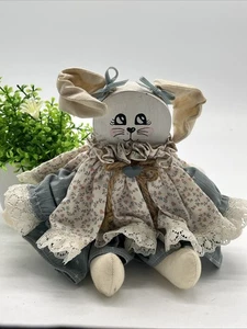 Vintage 6” Handmade Artisan Wooden Rabbit With Apron Doll Figurine - Picture 1 of 8