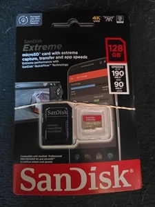 128GB Extreme Microsdxc UHS-I Memory Card with Adapter - C10, U3, V30, 4K, 5K, A - Picture 1 of 1