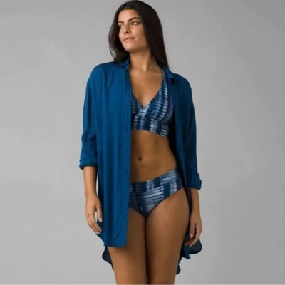 Top túnica con botones Prana Scheena azul marino XL natación al aire libre manga con lengüeta enrollable Foto 1 de 4