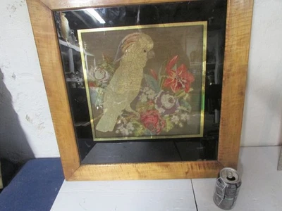 early americana needlework of bird with wool and silk stitching - Image 1 of 4