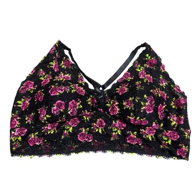 Sexy Black & Pink Floral Lace Fairy Whimsy Goth Coquette Bralette Torrid Size 4X - Image 1 of 4