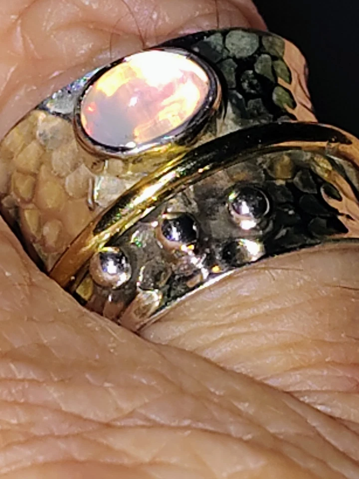 Anillo Cabujón Doble Vintage Piedras Ojo de Tigre y Sodalita Tono Dorado Talla 7 Foto 1 de 4