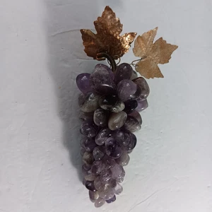 Polished Purple Amethyst Stone Grape Cluster (7" Long with Leaves) - Picture 1 of 5