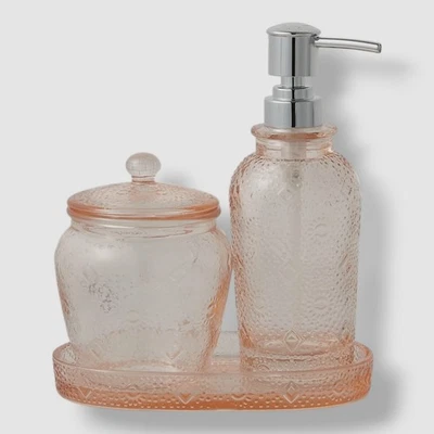 Lavender and Sage Pink Blush Glass 3-Pc. Bathroom Accessory Set - Image 1 of 4