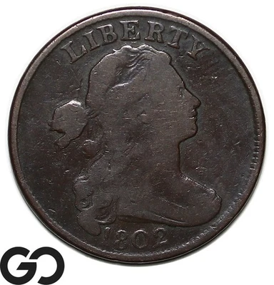 1802 Large Cent, Draped Bust, Scarce Low Survival Rate Early Copper, Nice Strike - Image 1 of 3