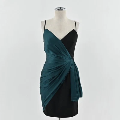 JILL STUART Two Tone Side Wrap Mini Dress Size 0 Black Green Cocktail Party Luxe - Image 1 of 4